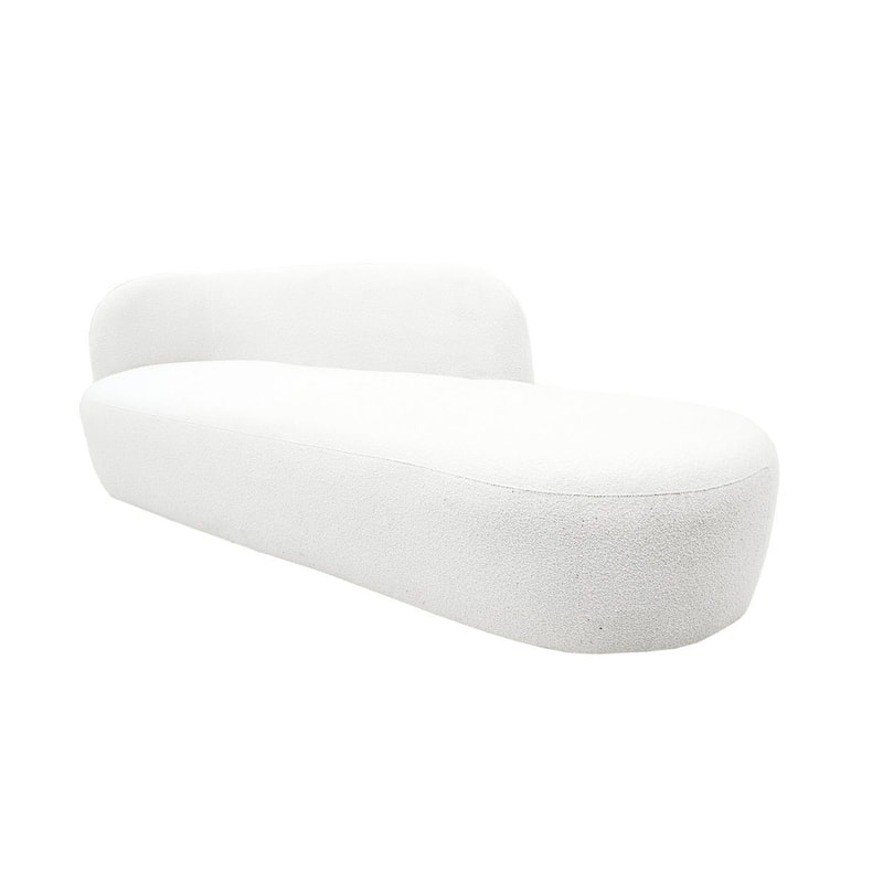 F-SL133-WH Blanca chaise longue in white boucle fabric with gold base