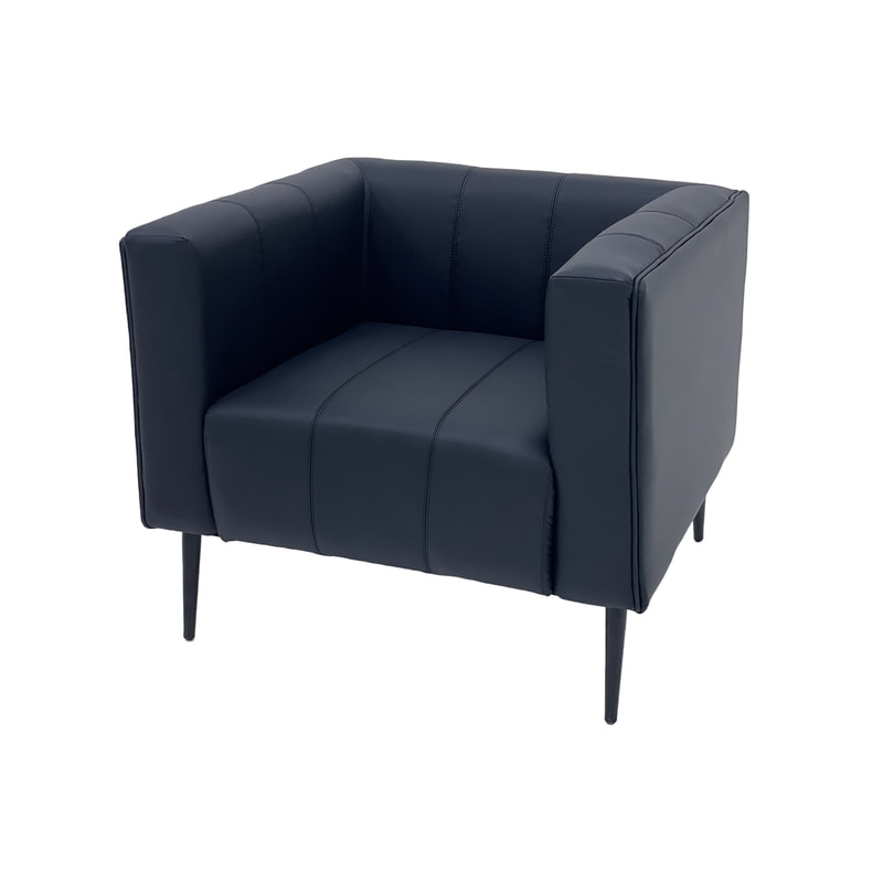 F-SN101-BL Murphy single seater sofa in black leatherette with silver feet