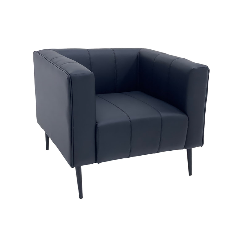 F-SN101-BL Murphy single seater sofa in black leatherette with silver feet