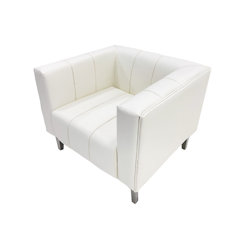 F-SN101-WH Murphy single seater sofa in white leatherette with silver feet