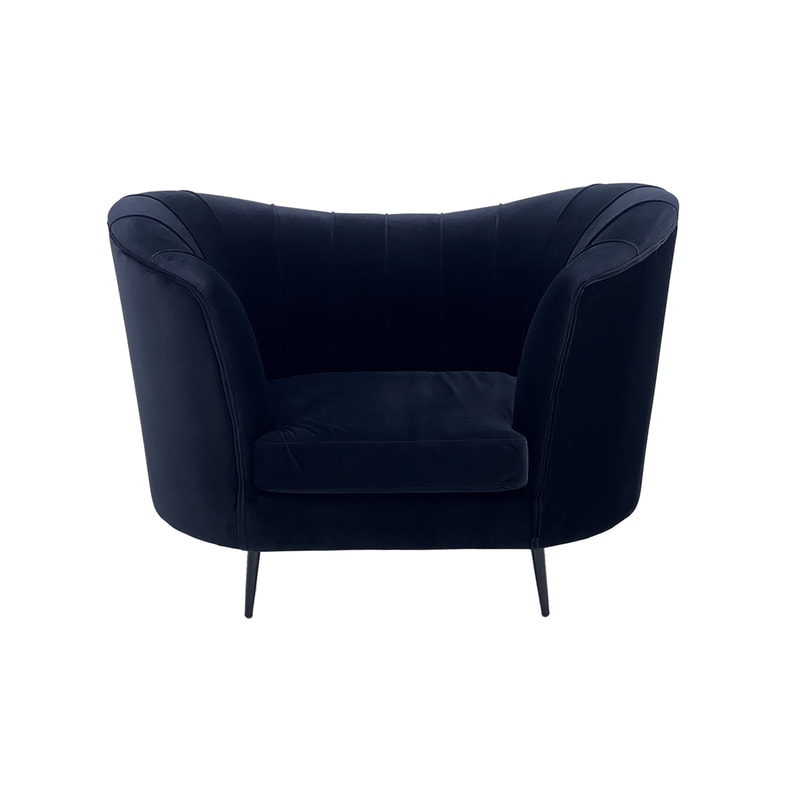 F-SN104-BL Monroe single seater sofa in black velvet with black legs