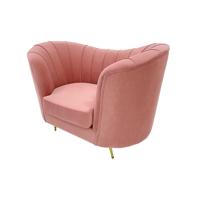 F-SN104-BP Monroe single seater sofa in blush pink velvet with gold legs