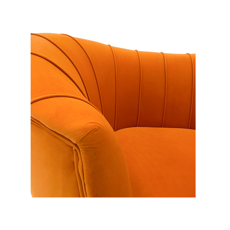 F-SN104-PO Monroe single seater sofa in pumpkin orange velvet with gold legs