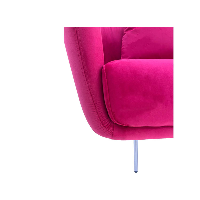 F-SN107-HP Rio single seater sofa in hot pink velvet with silver legs