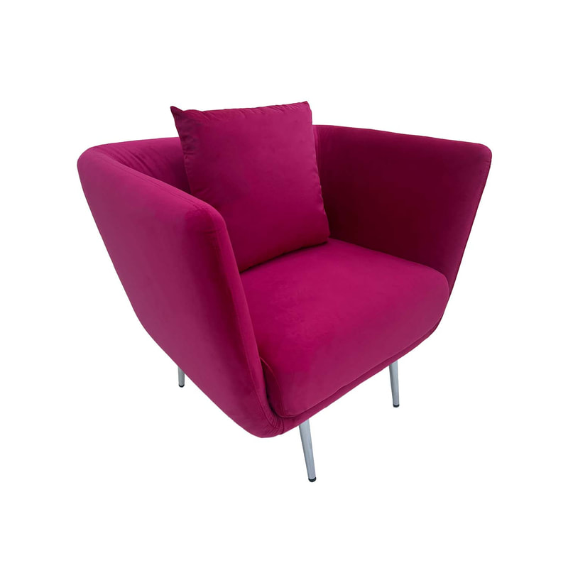 F-SN107-HP Rio single seater sofa in hot pink velvet with silver legs