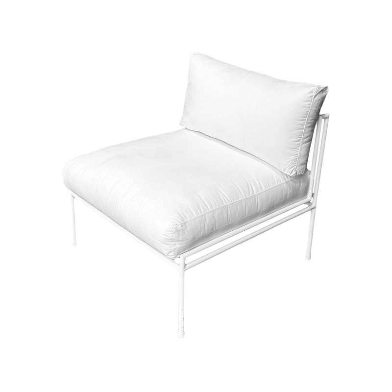 F-SN118-WH Fusion single seater sofa with soft white cushions and white metal frame