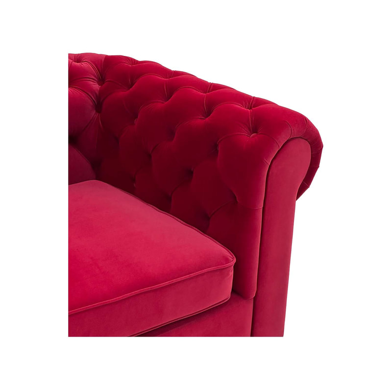 F-SF124-DR Botello single seater sofa in dark red velvet with gold feet