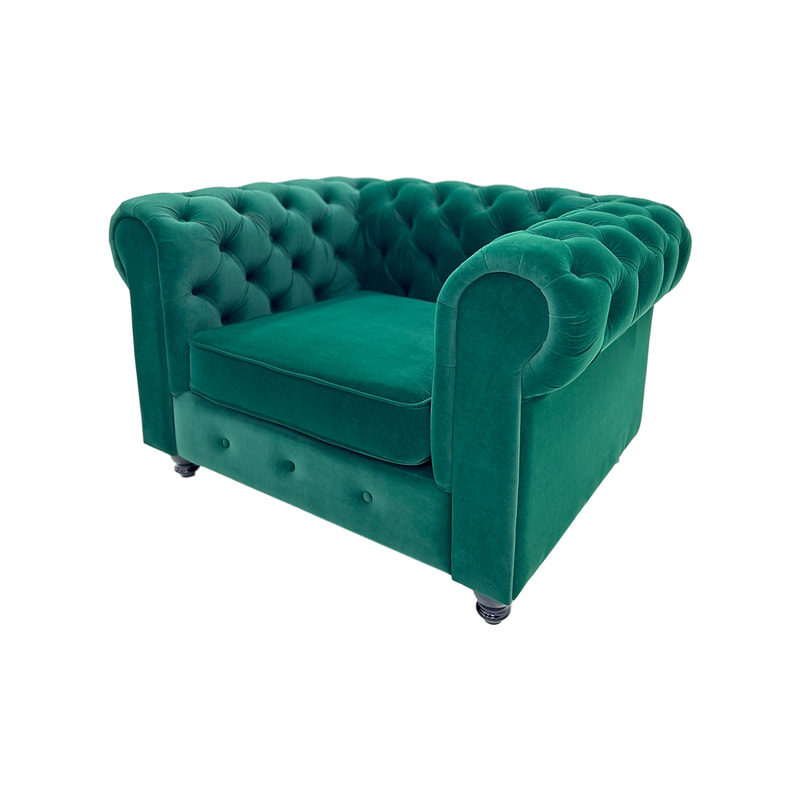 F-SN124-EG Botello single seater sofa in emerald green velvet with black feet