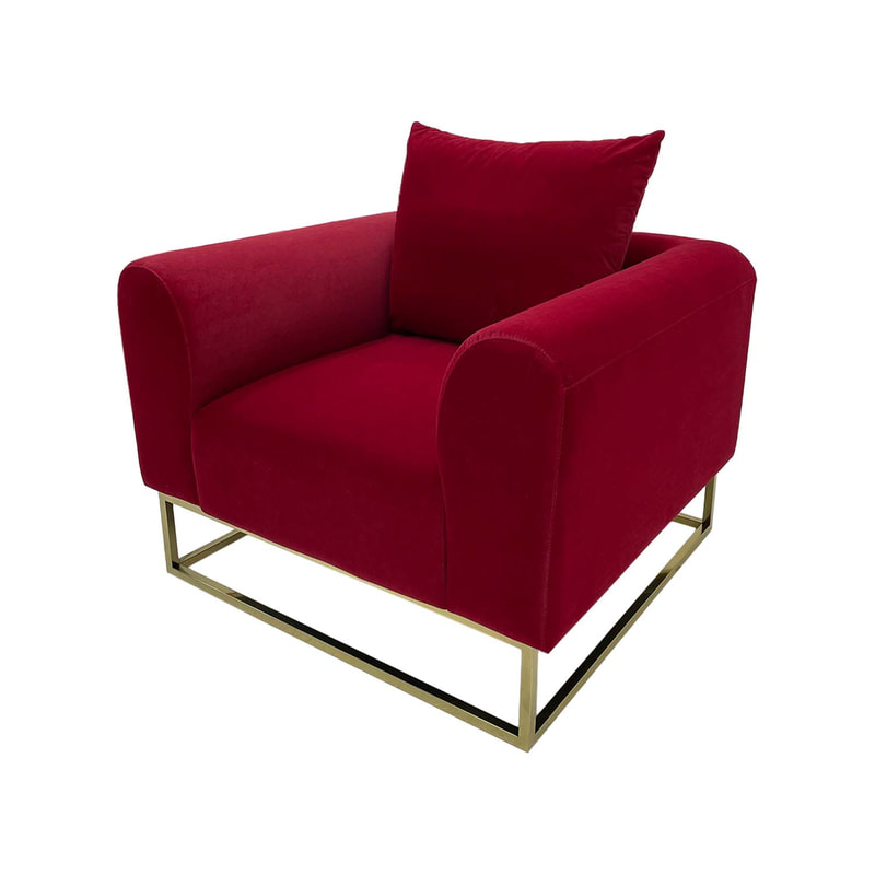 F-SN126-DR Empire single seater sofa in dark red velvet with gold frame