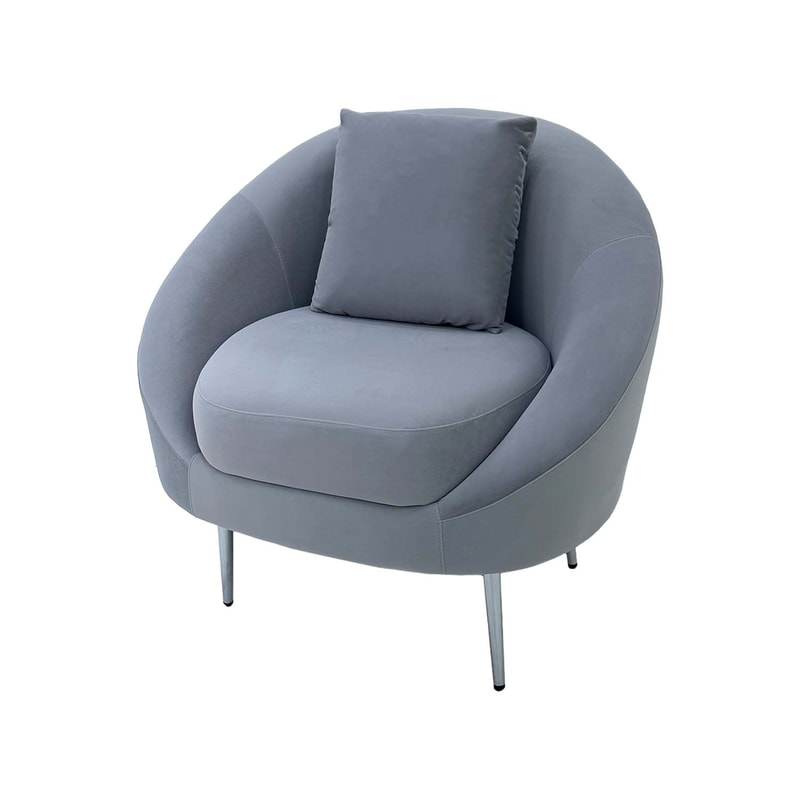 F-SN131-SI Orbit single seater sofa in silver grey velvet with silver legs