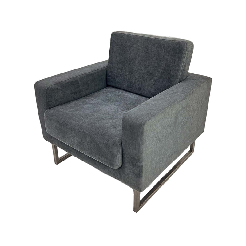 F-SN150-GY Moda single seater sofa in grey fabric with metal legs