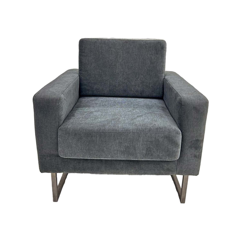 F-SN150-GY Moda single seater sofa in grey fabric with metal legs