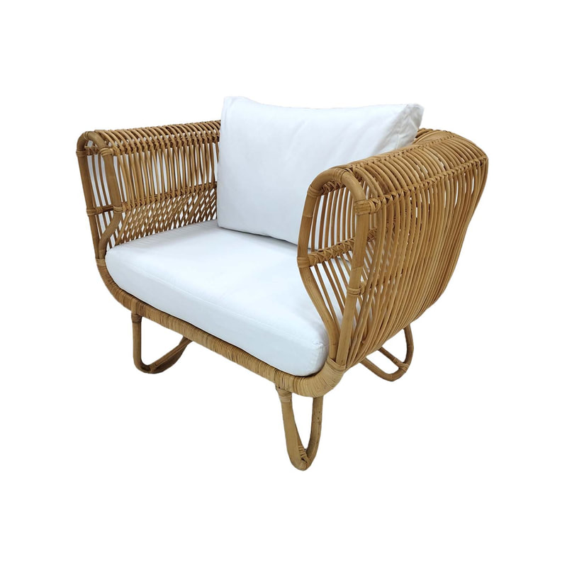 F-SN201-NT - Baja single seater sofa with natural cane frame and white cushions 