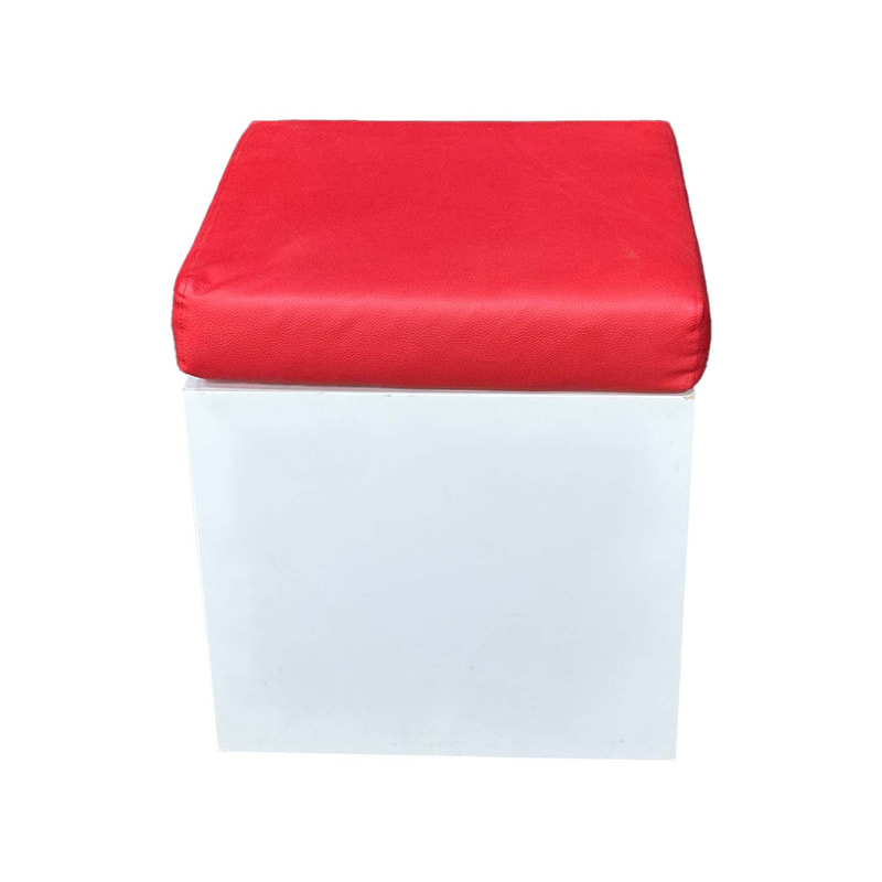 F-ST110-RE Noah stool with white painted base and red seat pad