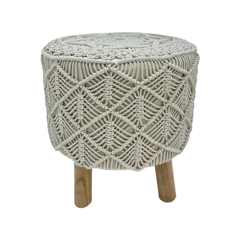 F-ST129-OW Natalia stool in off-white braided cotton with wooden legs