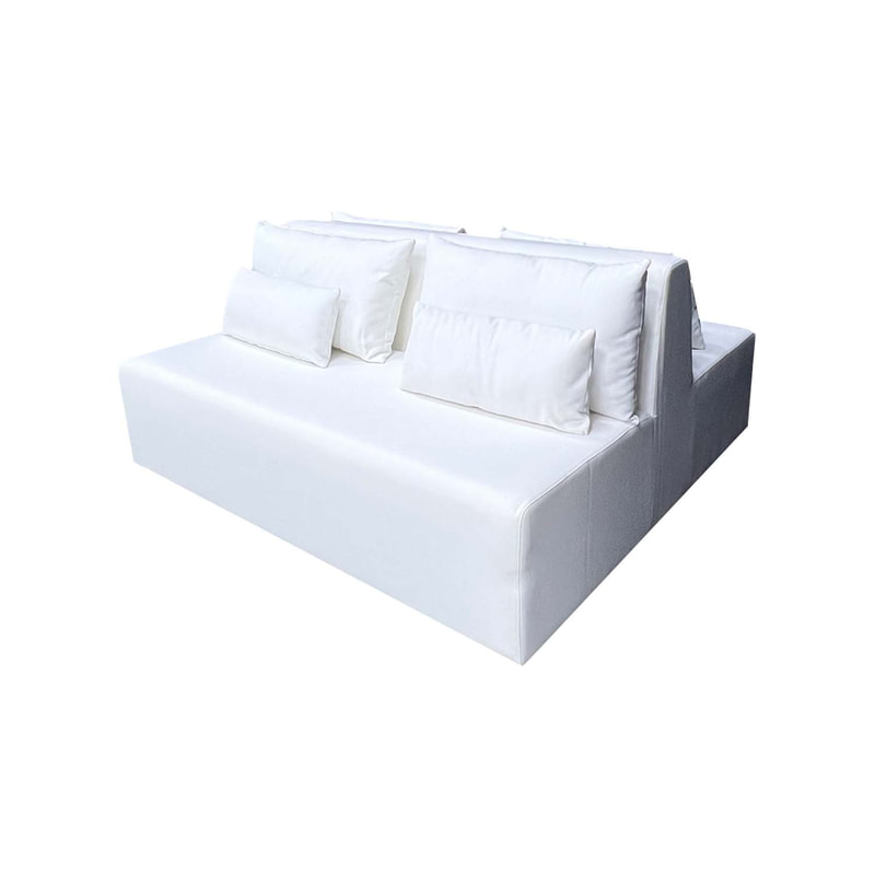 F-SX170-WH Cansu double seater sofa in white fabric on both sides with wooden legs