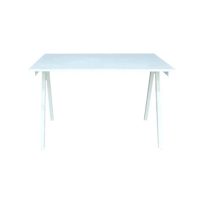 F-TA111-WH Mercury rectangular table in white with white adjustable A-frame legs