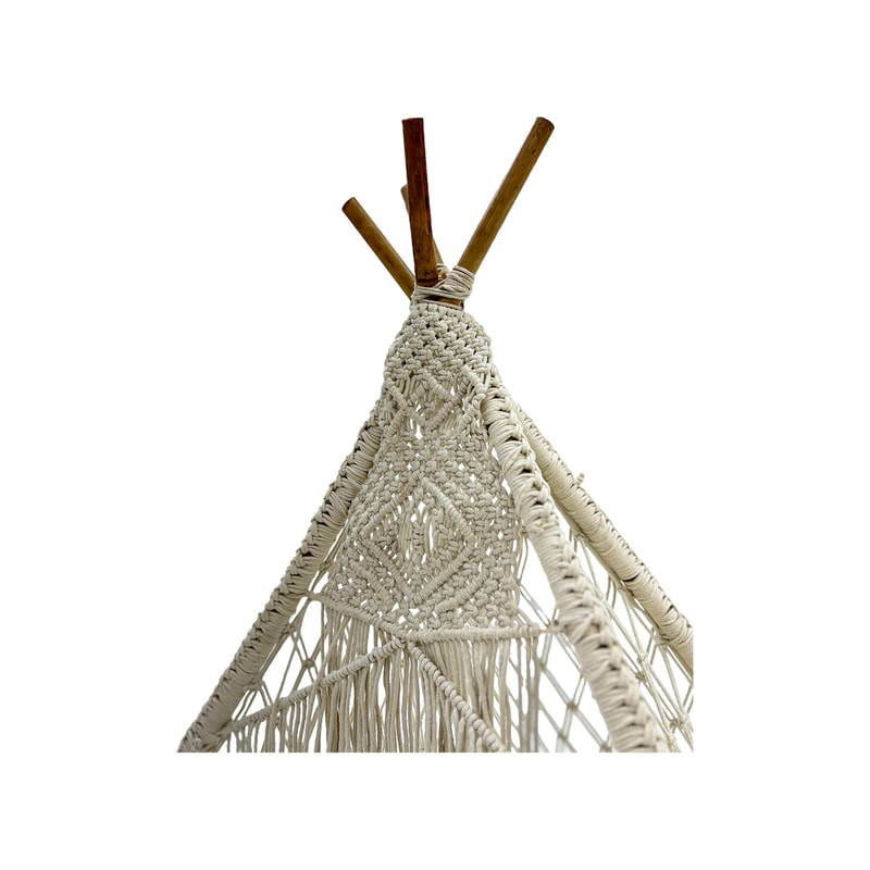 F-TP104-OW Zen tee pee in off white macrame with wooden frame 
