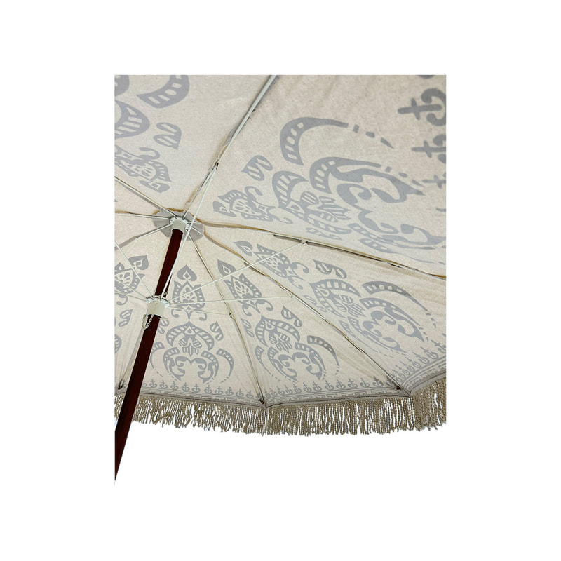 F-UM101-WP Zia umbrella in white cotton patterned fabric with base  