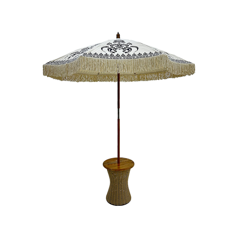 F-UM101-WP Zia umbrella in white cotton patterned fabric with base  
