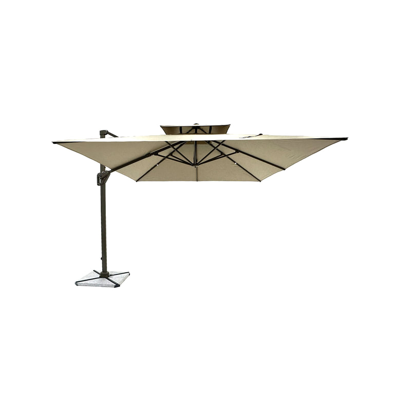 F-UM102-WH Type 2 outdoor umbrella in cream fabric with a solid base