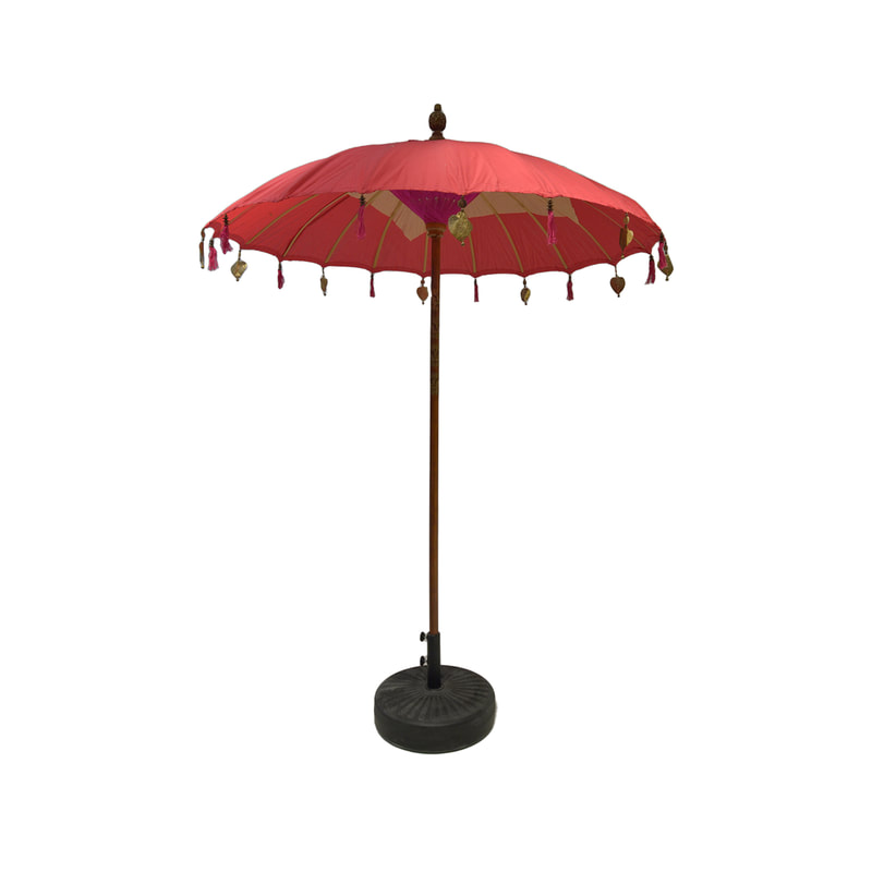 F-UM201-HP Balinese umbrella in hot pink with beads & a solid base