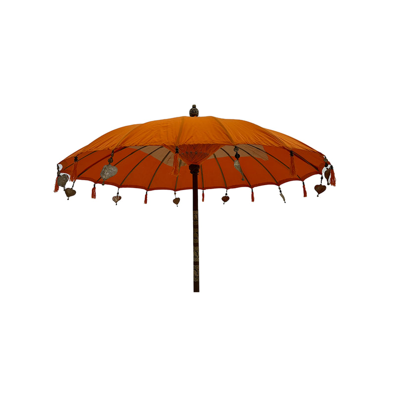 F-UM201-OR Balinese umbrella in orange with beads & a solid base
