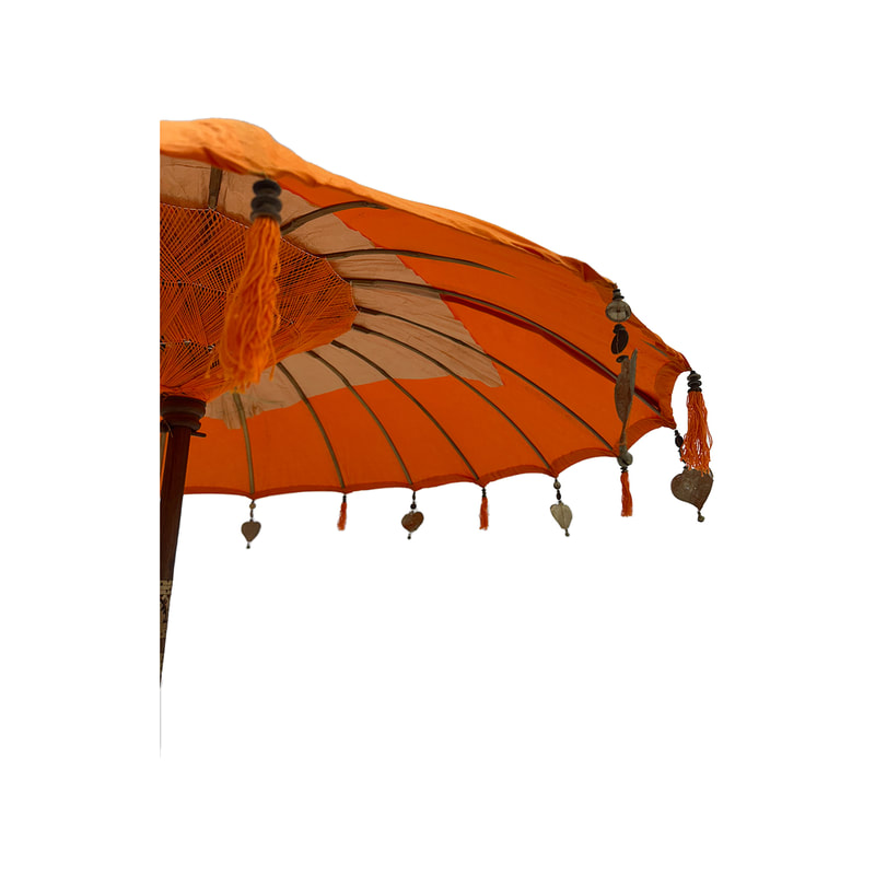 F-UM201-OR Balinese umbrella in orange with beads & a solid base