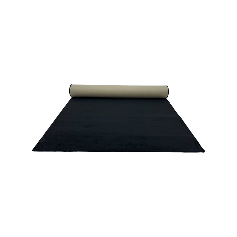 F-VC102-BL 7.5m long x 1.8m wide black VIP carpet with edging to all sides