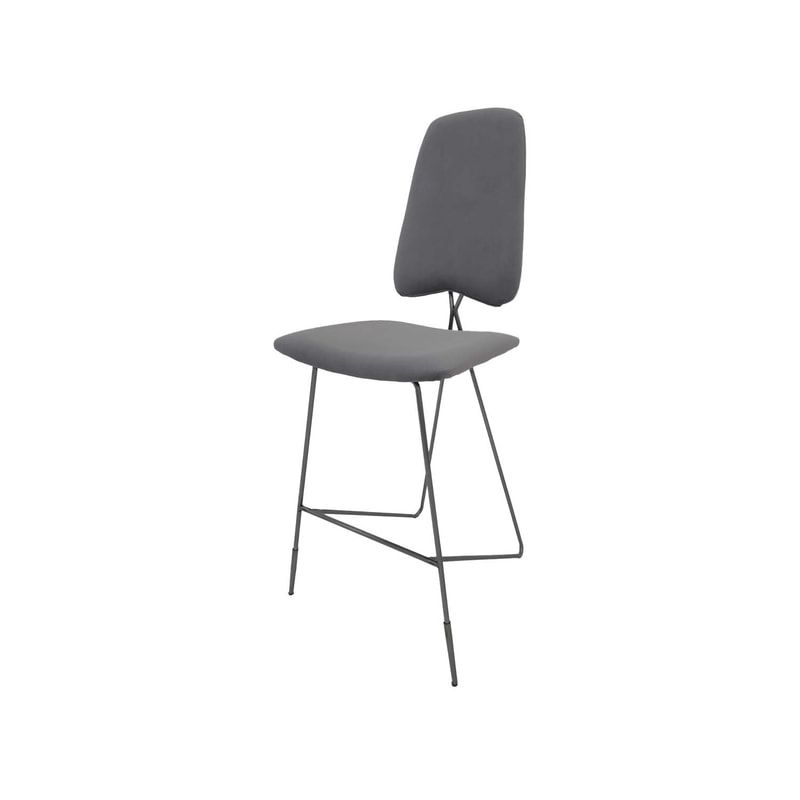 F-BS108-SI Ziggy barstool in silver grey velvet with silver plated frame