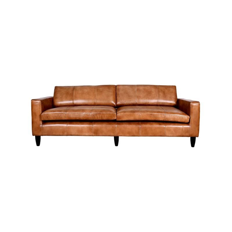 F-SF119-NT Hamilton three seater sofa in natural tan genuine leather with wooden legs