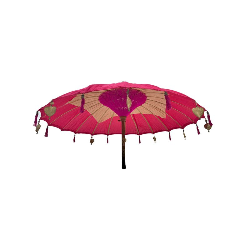 F-UM201-HP Balinese umbrella in hot pink with beads & a solid base